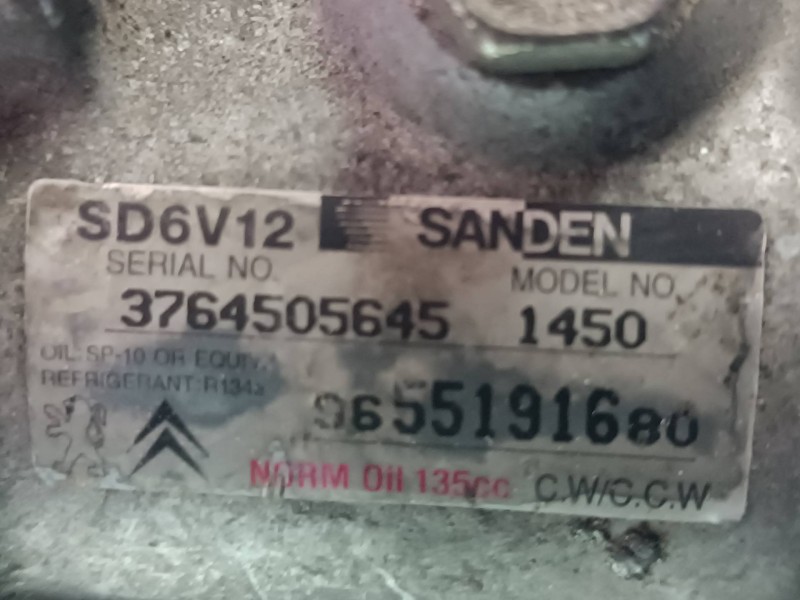 Recambio de compresor aire acondicionado para citroen c3 1.4 hdi exclusive referencia OEM IAM 9655191680 SD6V12 SANDEN