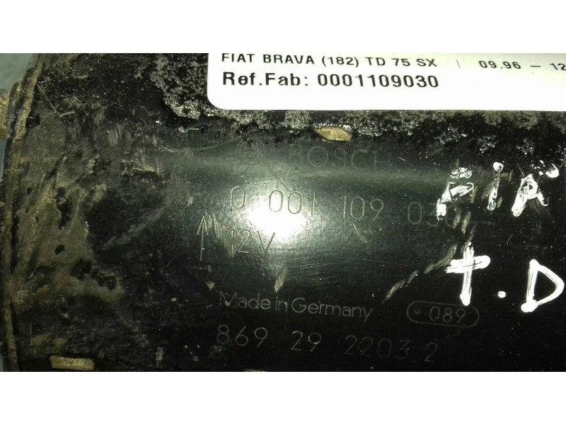 Recambio de motor arranque para fiat brava (182) td 75 sx referencia OEM IAM 0001109030  BOSCH
