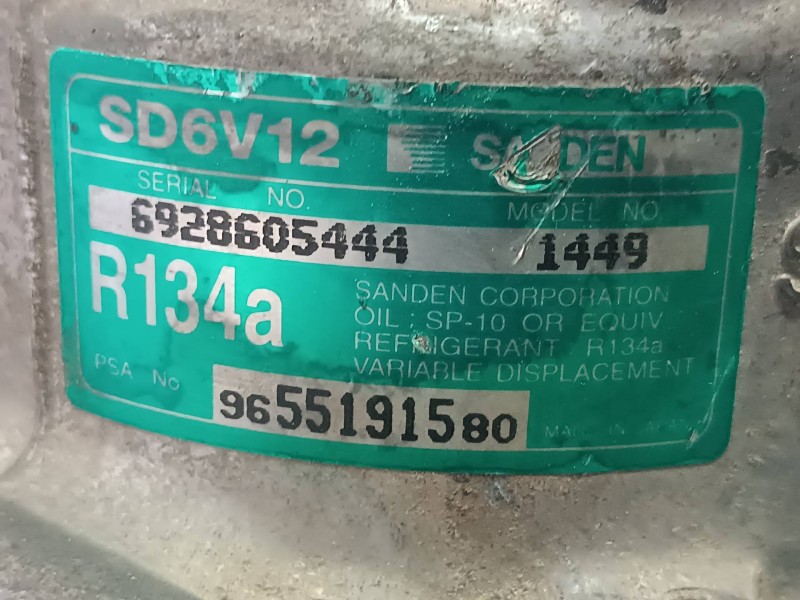 Recambio de compresor aire acondicionado para peugeot 206 berlina xs referencia OEM IAM 9655191580 SD6V12 SANDEN