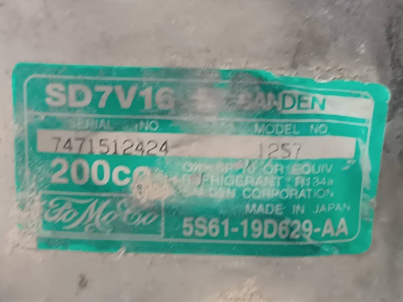 Recambio de compresor aire acondicionado para ford fusion (cbk) ambiente referencia OEM IAM 5S6119D629AA SD7V16 SANDEN