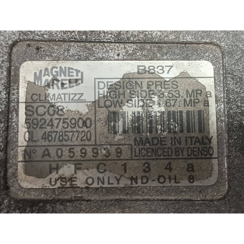 Recambio de compresor aire acondicionado para fiat punto berlina (188) 1.2 8v referencia OEM IAM 592475900 SC08 MAGNETI MARELLI