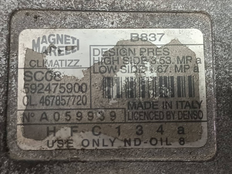 Recambio de compresor aire acondicionado para fiat punto berlina (188) 1.2 8v referencia OEM IAM 592475900 SC08 MAGNETI MARELLI