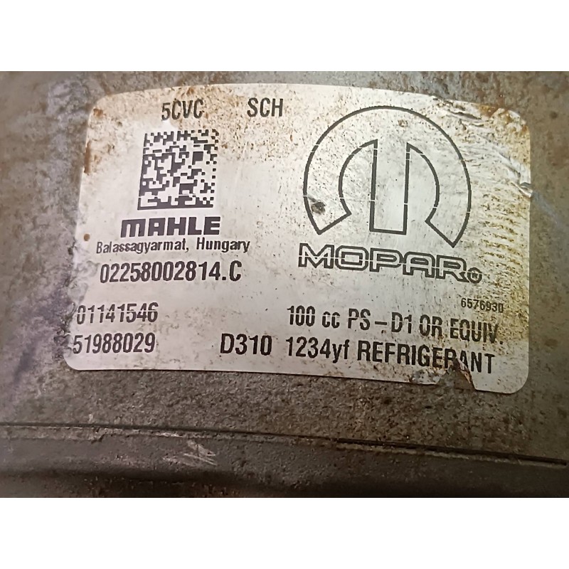 Recambio de compresor aire acondicionado para fiat 500 l (330) s-design referencia OEM IAM 01141546 5CVC - SCH MAHLE - MOPAR
