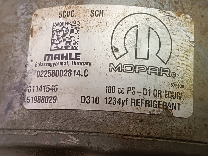 Recambio de compresor aire acondicionado para fiat 500 l (330) s-design referencia OEM IAM 01141546 5CVC - SCH MAHLE - MOPAR
