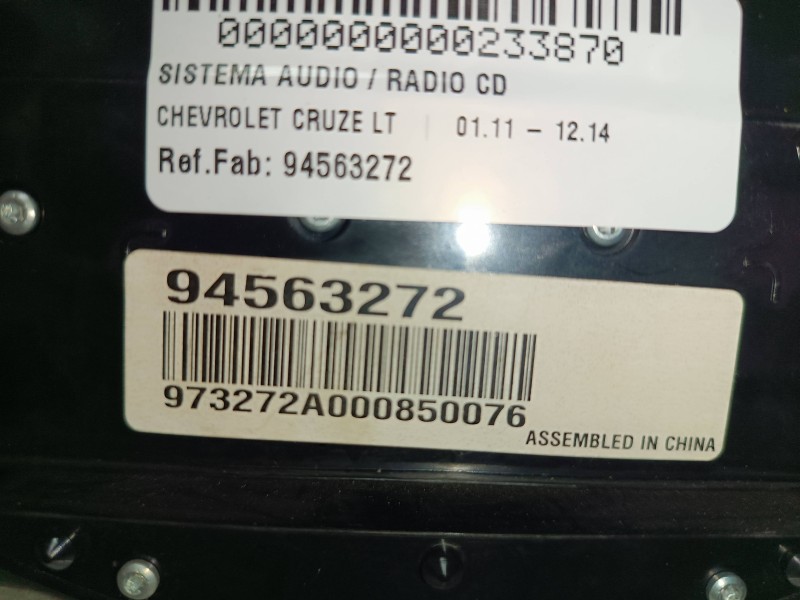 Recambio de sistema audio / radio cd para chevrolet cruze lt referencia OEM IAM 94563272 973272A000850076 