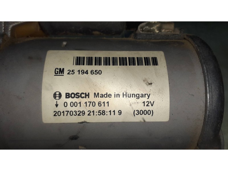Recambio de motor arranque para opel adam unlimited ecoflex referencia OEM IAM 25194650 0001170611 BOSCH