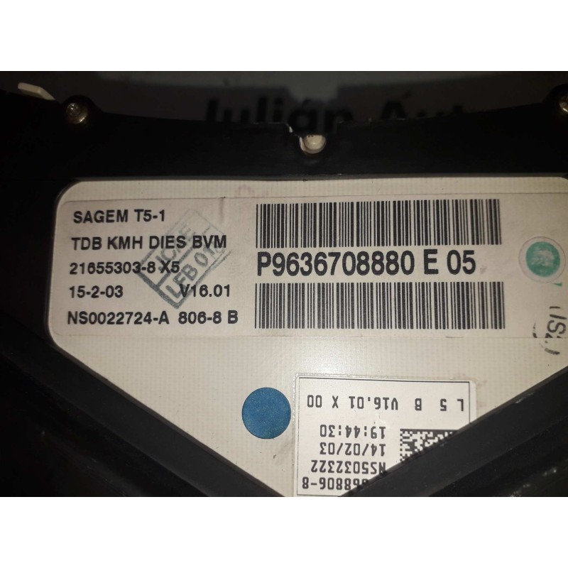 Recambio de cuadro instrumentos para peugeot 307 break / sw (s1) sw referencia OEM IAM 9636708880 21655303 8 X5 SAGEM