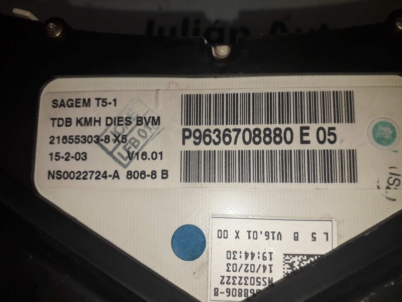 Recambio de cuadro instrumentos para peugeot 307 break / sw (s1) sw referencia OEM IAM 9636708880 21655303 8 X5 SAGEM