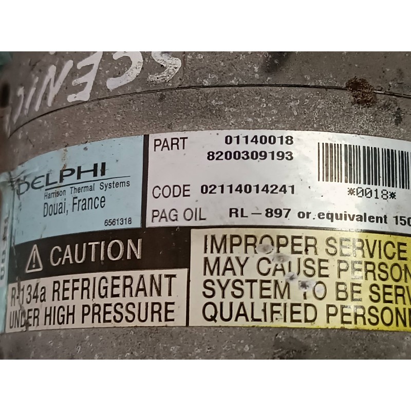 Recambio de compresor aire acondicionado para renault scenic ii confort authentique referencia OEM IAM 8200309193  DELPHI