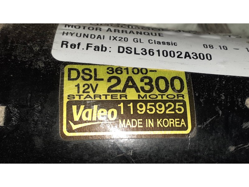 Recambio de motor arranque para hyundai ix20 gl classic referencia OEM IAM DSL361002A300 1195925 VALEO