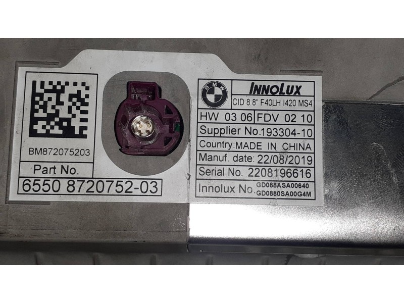 Recambio de pantalla multifuncion para bmw serie 1 lim. (f40) 118i referencia OEM IAM 19330410 GD088ASA00640 NAVEGACION