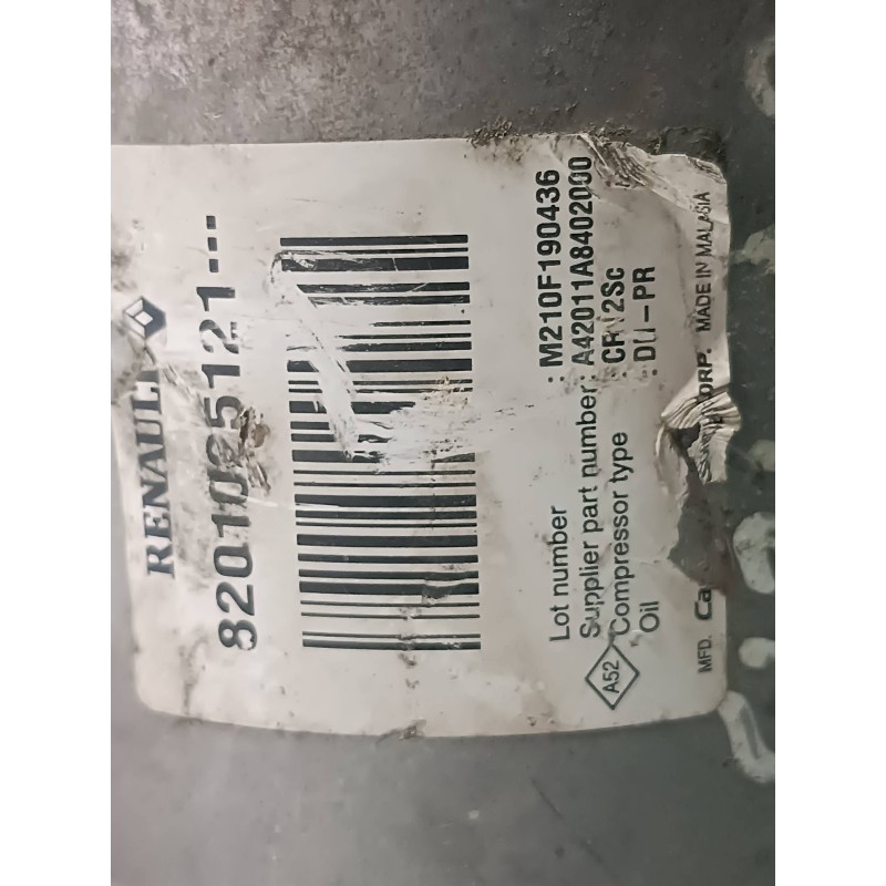 Recambio de compresor aire acondicionado para renault fluence dynamique referencia OEM IAM 8201025121 CR12SC CONECTOR 2 PINES