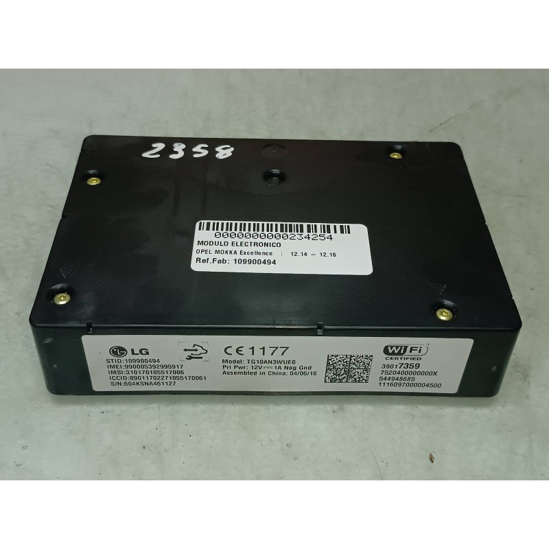 Recambio de modulo electronico para opel mokka excellence referencia OEM IAM 109900494 604KSNA461127 MODULO WIFI