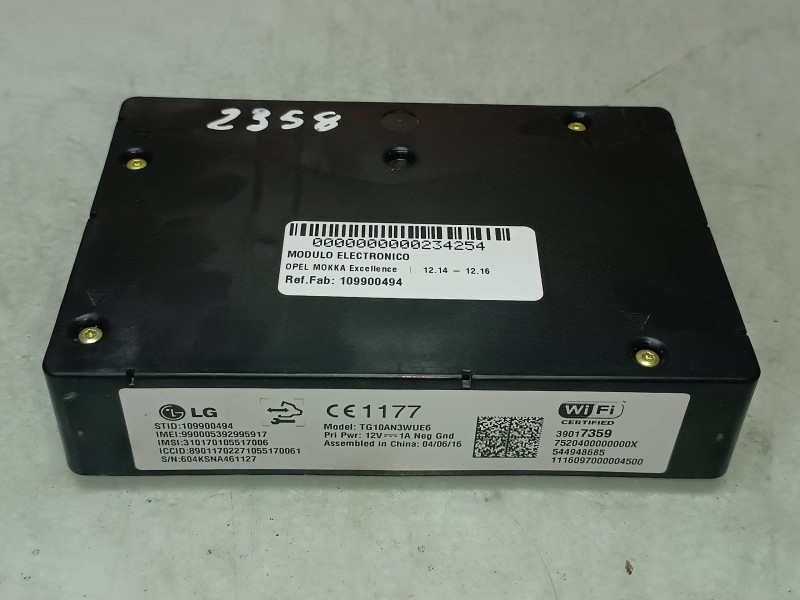 Recambio de modulo electronico para opel mokka excellence referencia OEM IAM 109900494 604KSNA461127 MODULO WIFI