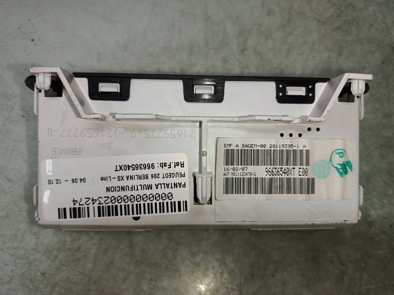 Recambio de pantalla multifuncion para peugeot 206 berlina xs-line referencia OEM IAM 96636540XT 21659275 SAGEM