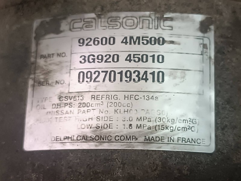 Recambio de compresor aire acondicionado para nissan almera (n16/e) comfort referencia OEM IAM 926004M500  CALSONIC