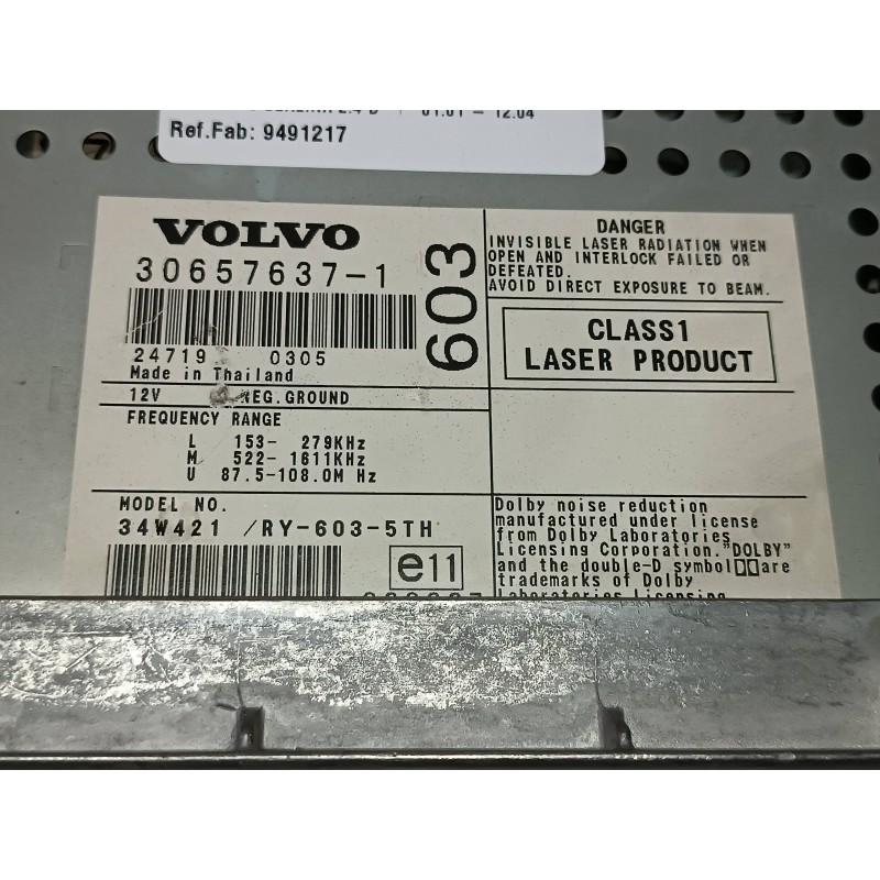 Recambio de sistema audio / radio cd para volvo s60 berlina 2.4 d referencia OEM IAM 306576371 9491792 9491217