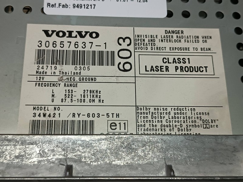 Recambio de sistema audio / radio cd para volvo s60 berlina 2.4 d referencia OEM IAM 306576371 9491792 9491217