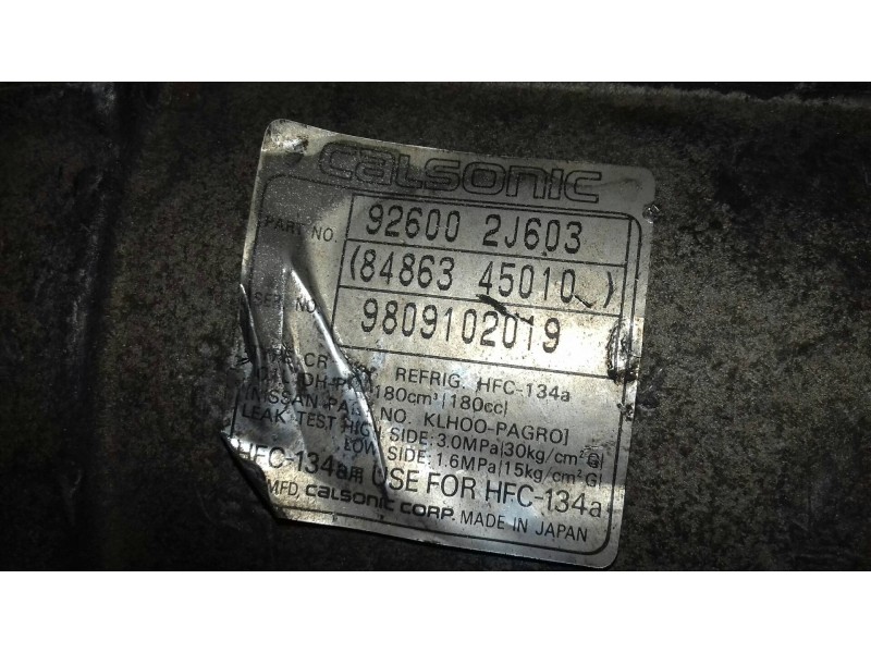 Recambio de compresor aire acondicionado para nissan primera berlina (p11) 2.0 navigation referencia OEM IAM 926002J603  CALSONI