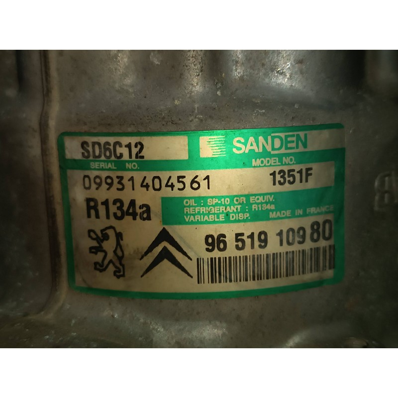 Recambio de compresor aire acondicionado para peugeot 307 cc (s1) 1.6 referencia OEM IAM 9651910980 SD6C12 SANDEN