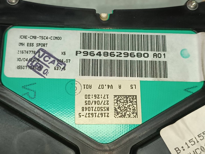 Recambio de cuadro instrumentos para peugeot 307 cc (s1) 1.6 referencia OEM IAM 9648629680 216703307 JOHNSON CONTROLS