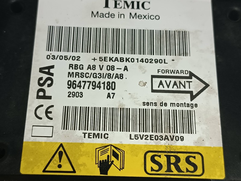 Recambio de centralita airbag para citroen c3 1.4 hdi sx plus referencia OEM IAM 9647794180  TEMIC