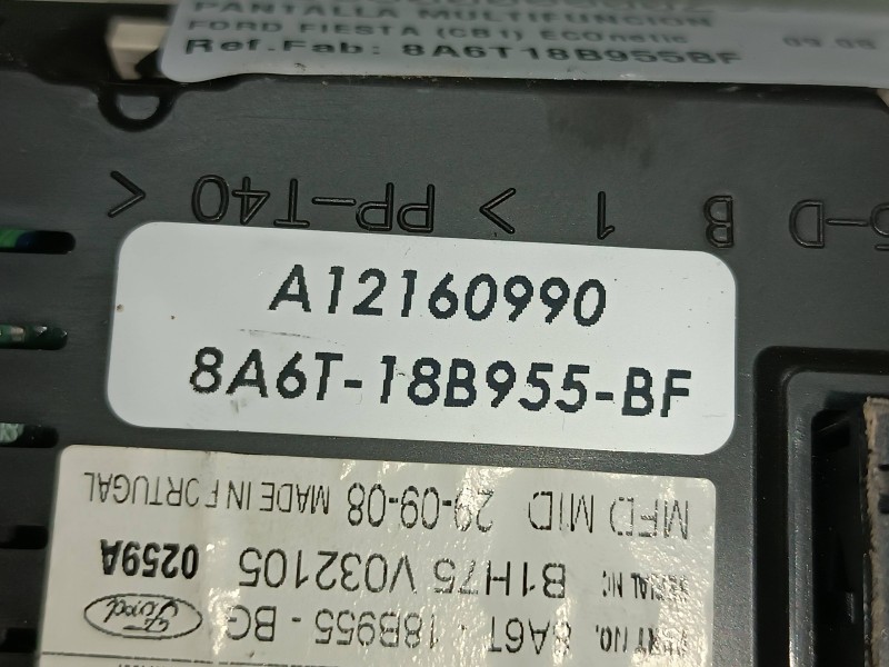 Recambio de pantalla multifuncion para ford fiesta (cb1) econetic referencia OEM IAM 8A6T18B955BF A12160990 FOMOCO