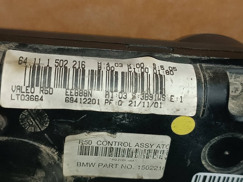 Recambio de mando calefaccion / aire acondicionado para bmw mini (r50,r53) cooper referencia OEM IAM 64111502216 1502216 VALEO