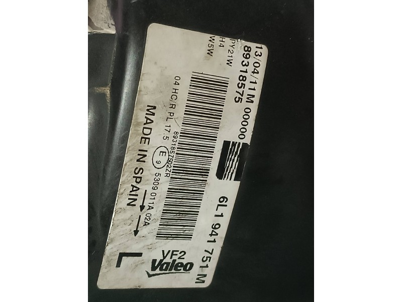 Recambio de faro izquierdo para seat ibiza (6l1) cool referencia OEM IAM 6L1941751M  VALEO