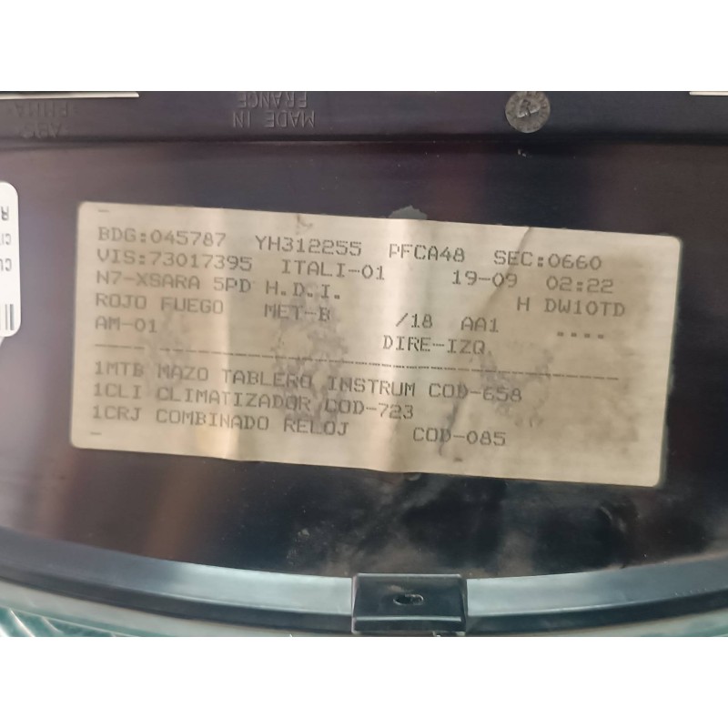 Recambio de cuadro instrumentos para citroen xsara berlina 2.0 hdi sx (66kw) referencia OEM IAM 9639708580 216530840 
