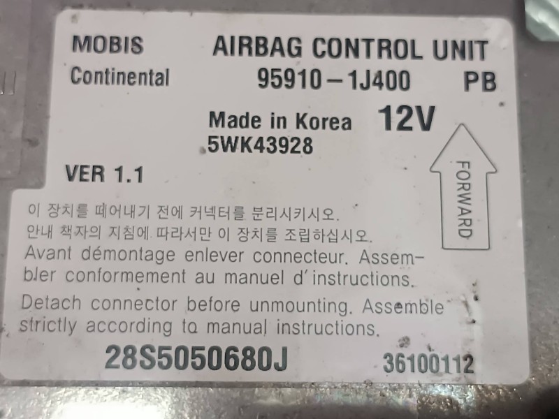 Recambio de centralita airbag para hyundai i20 classic referencia OEM IAM 959101J400 5WK43928 28S5050680J