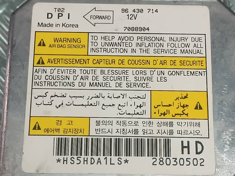 Recambio de centralita airbag para chevrolet kalos 1.4 se referencia OEM IAM 96430714 7088904 28030502