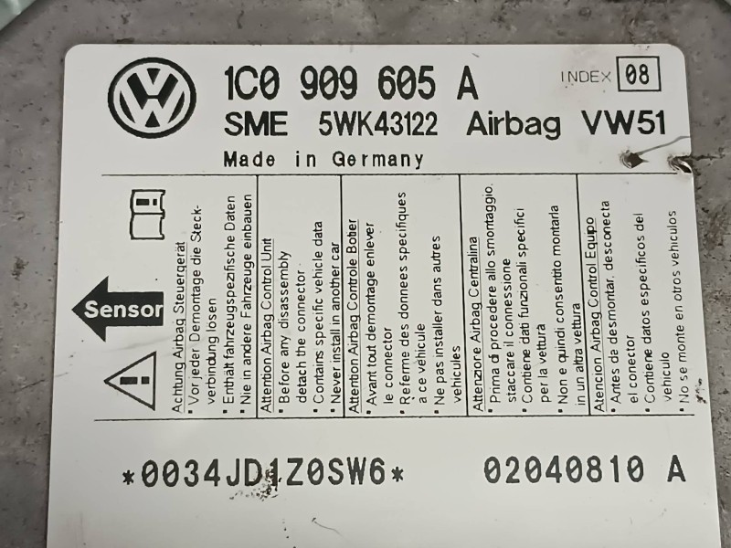 Recambio de centralita airbag para seat leon (1m1) signo referencia OEM IAM 1C0909605A 5WK43122 