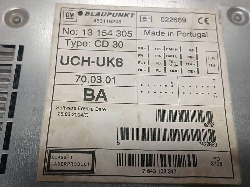 Recambio de sistema audio / radio cd para opel astra gtc cosmo referencia OEM IAM 13154305BA 7643103317 BLAUPUNKT