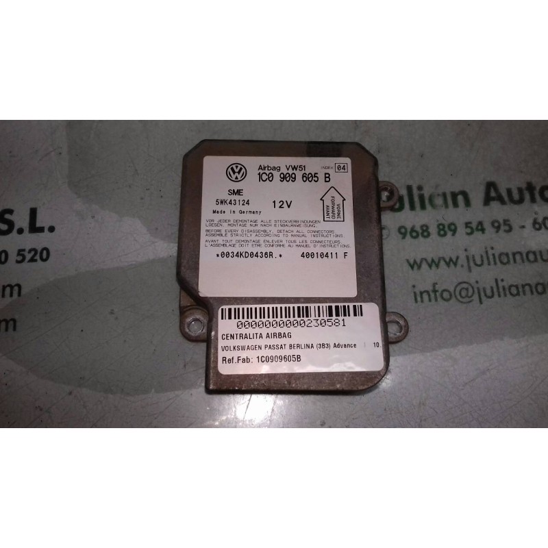 Recambio de centralita airbag para volkswagen passat berlina (3b3) advance referencia OEM IAM 1C0909605B 5WK43124 