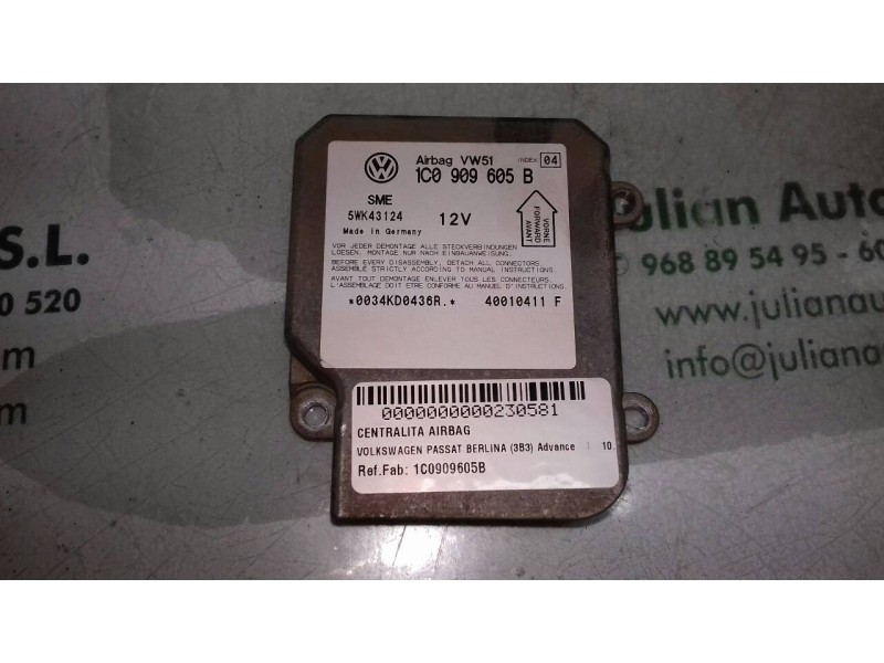Recambio de centralita airbag para volkswagen passat berlina (3b3) advance referencia OEM IAM 1C0909605B 5WK43124 