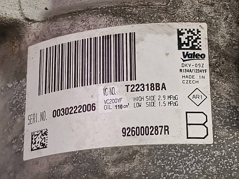 Recambio de compresor aire acondicionado para dacia sandero iii referencia OEM IAM 926000287R T22318BA VALEO