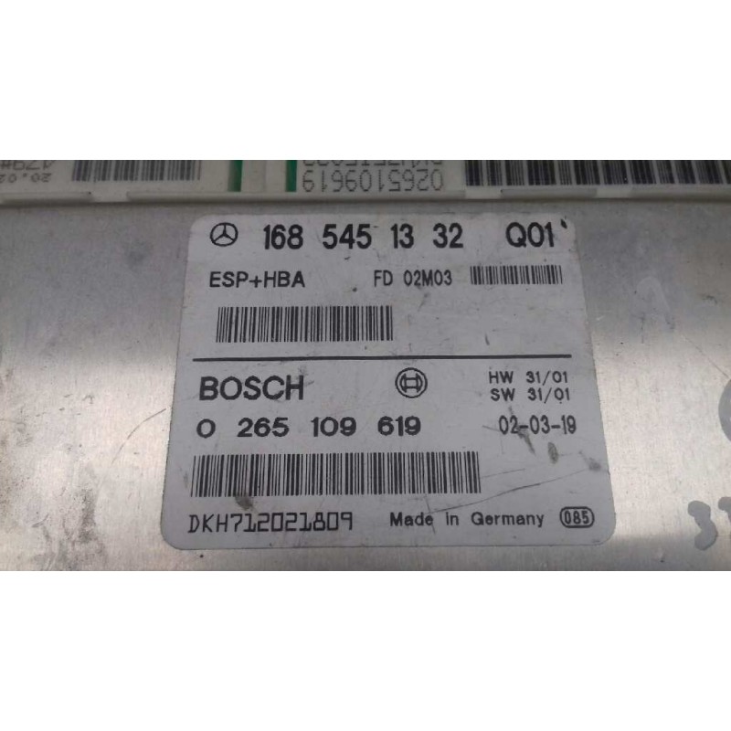 Recambio de centralita abs para mercedes-benz clase a (w168) 140 (168.031) referencia OEM IAM 1685451332 0265109619 BOSCH