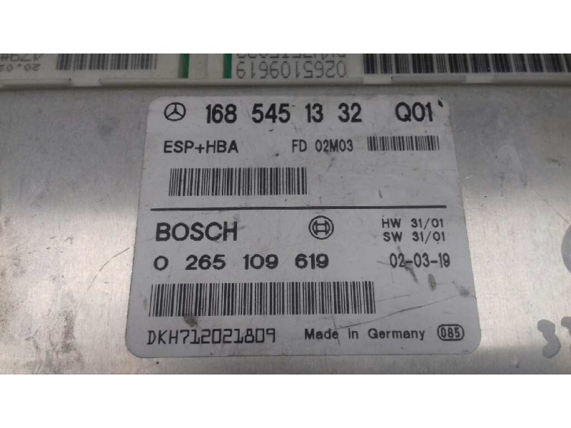 Recambio de centralita abs para mercedes-benz clase a (w168) 140 (168.031) referencia OEM IAM 1685451332 0265109619 BOSCH