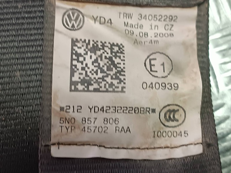 Recambio de cinturon seguridad trasero derecho para volkswagen tiguan (5n1) country referencia OEM IAM 5N0857806 33017492B 