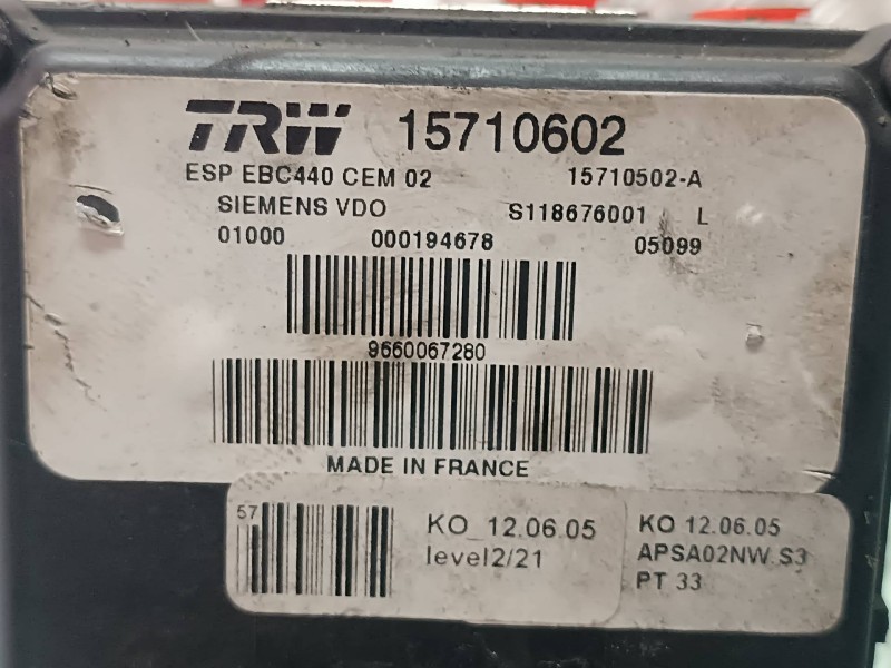 Recambio de abs para peugeot 407 referencia OEM IAM 9660067280 S118676001 15710602