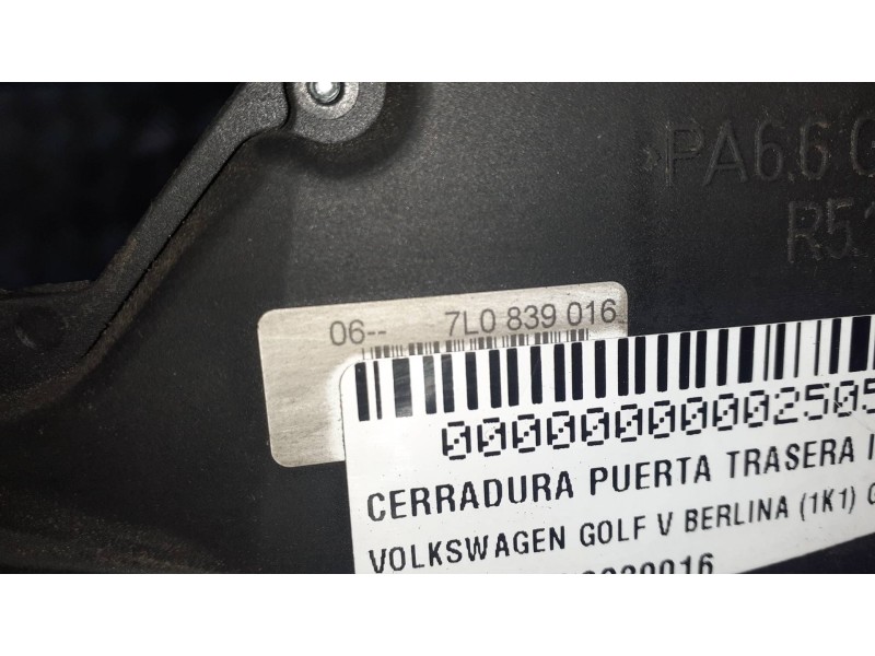 Recambio de cerradura puerta trasera izquierda para volkswagen golf v berlina (1k1) gt sport referencia OEM IAM 7L0839016  