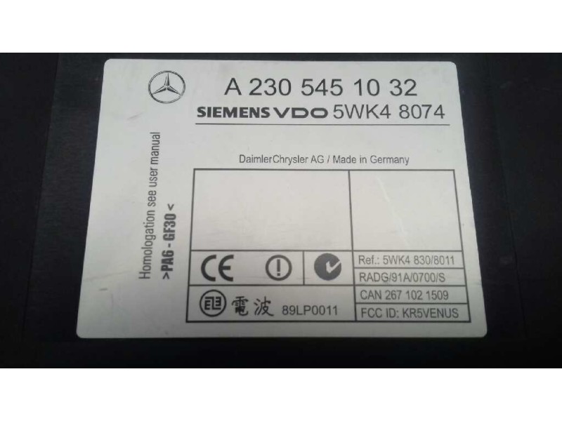 Recambio de centralita cierre para mercedes-benz clase sl (w230) roadster referencia OEM IAM A2305451032 5WK48074 SIEMENS VDO