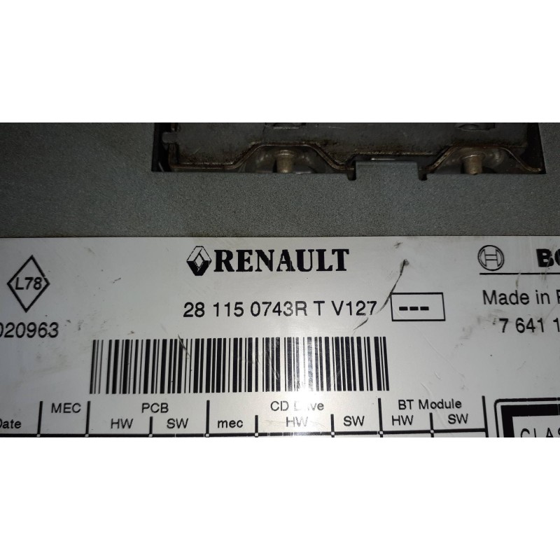 Recambio de sistema audio / radio cd para renault megane iii berlina 5 p referencia OEM IAM 281150743R 8153511 7641104391