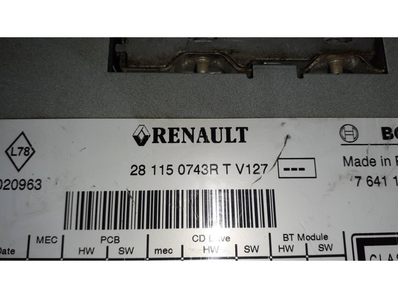 Recambio de sistema audio / radio cd para renault megane iii berlina 5 p referencia OEM IAM 281150743R 8153511 7641104391
