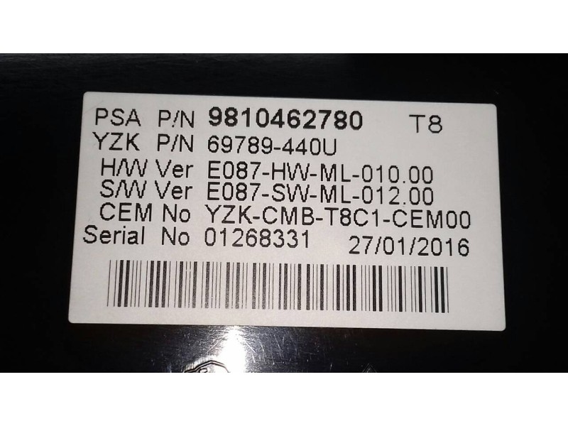 Recambio de cuadro instrumentos para peugeot 3008 confort referencia OEM IAM 9810462780 69789440U 