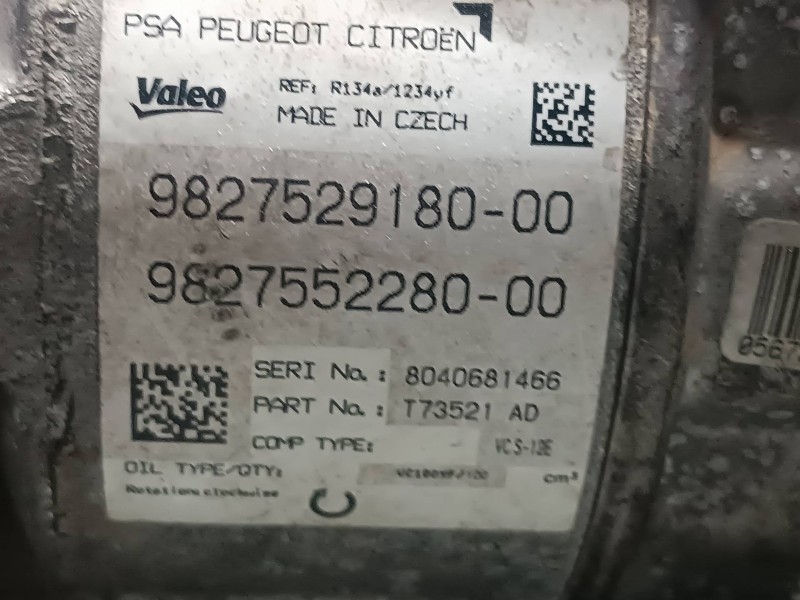 Recambio de compresor aire acondicionado para peugeot 308 referencia OEM IAM 982752918000 982755228000 VALEO
