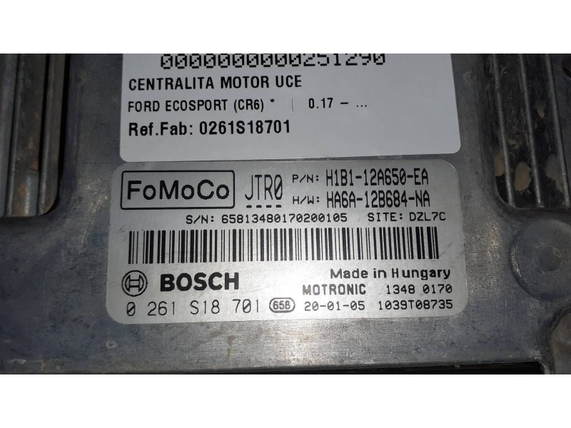 Recambio de centralita motor uce para ford ecosport (cr6) referencia OEM IAM 0261S18701 H1B112A650EA HA6A12B684NA