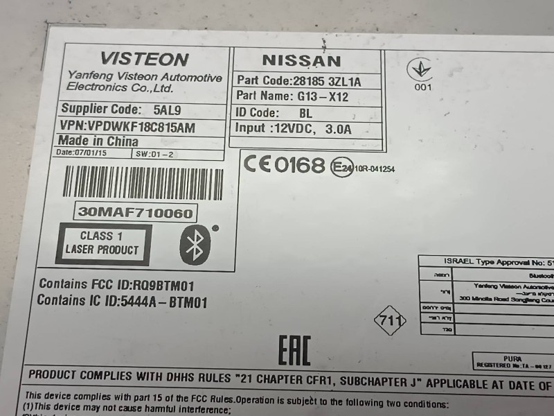 Recambio de sistema audio / radio cd para nissan pulsar (c13) referencia OEM IAM 281853ZL1A VDNMF18A965AC VISTEON