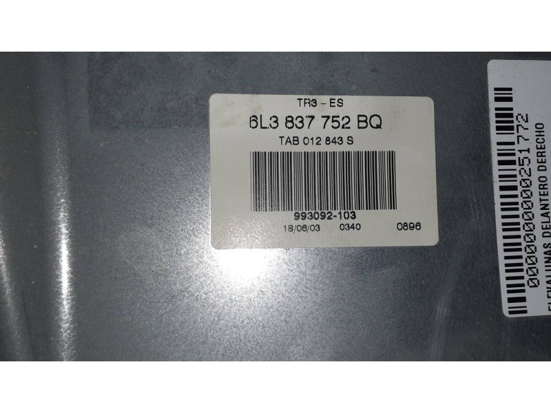 Recambio de elevalunas delantero derecho para seat ibiza (6l1) fresh referencia OEM IAM 6L3837752BQ TAB012843S ELECTRICO